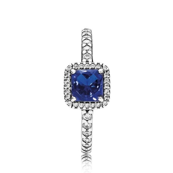 Pandora Timeless Elegance Ring, True Blue Crystal & Clear Cubic Zirconia - Picture 1 of 12